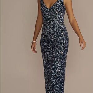 JULES AND CLEO V-Neck Allover Sequin Tank Sheath Dress Size 6 Navy